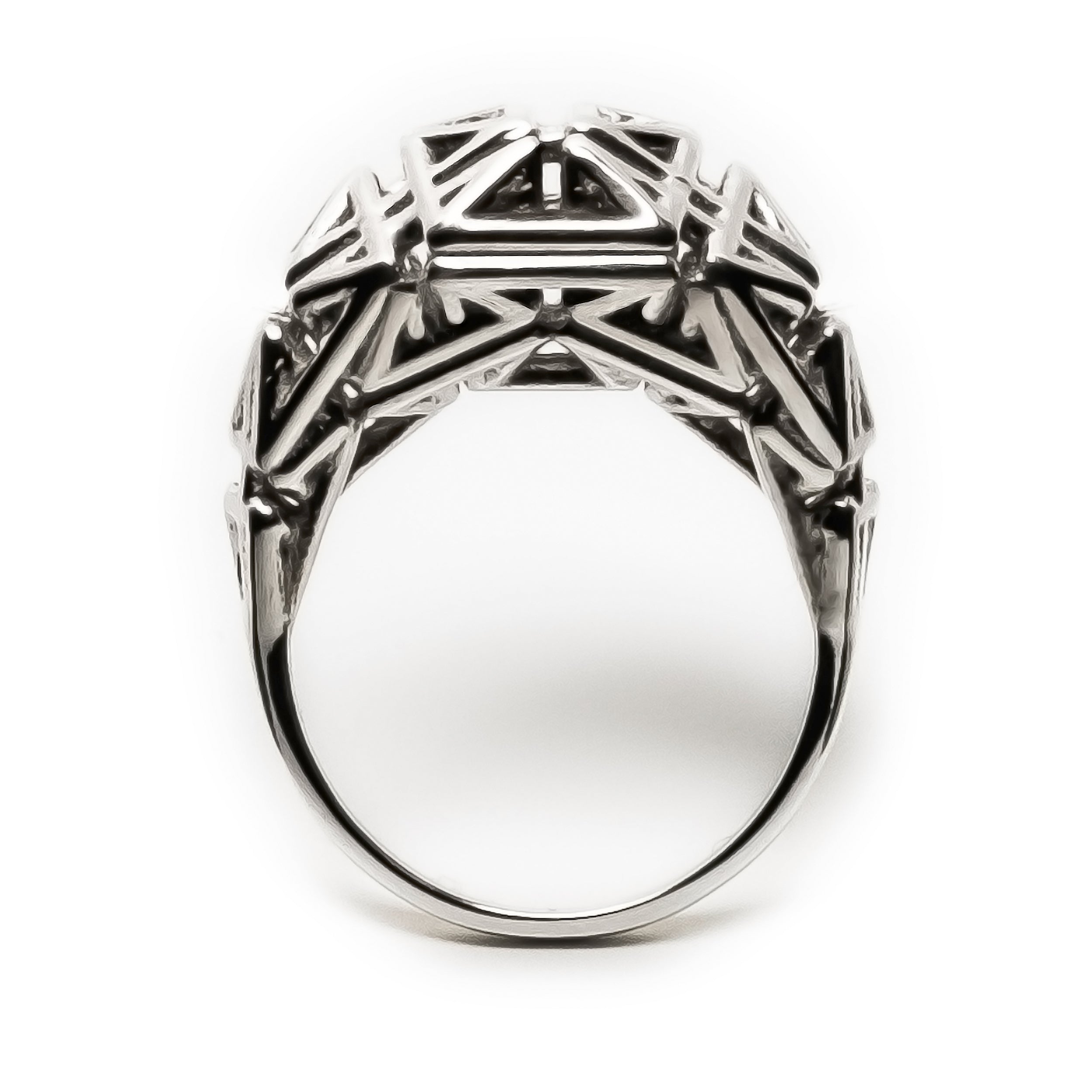 Angular Simple Rings DAEDAL Sterling Silver Architectural Ring with Angular Latticework – X ...