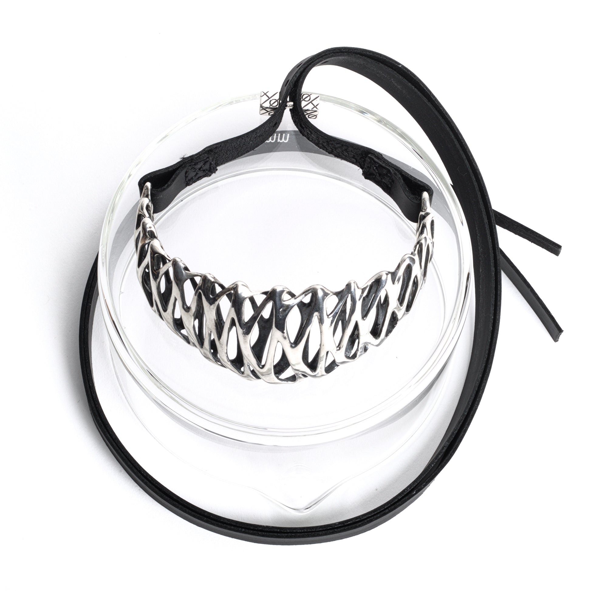 BÉLAMIRA Sterling Silver Leather Sculptural Choker Necklace – X