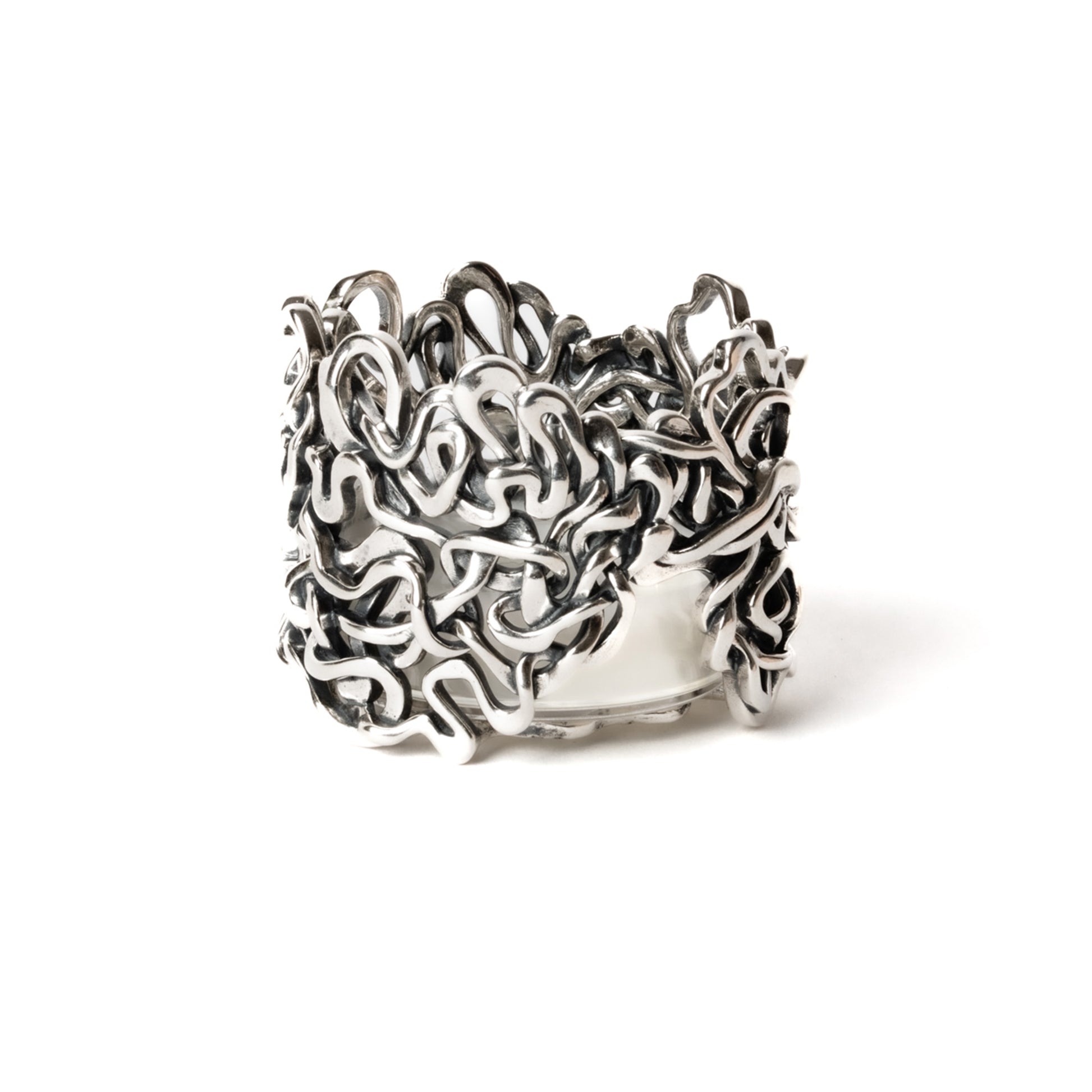 Solid sterling silver tealight holder formed from 7 ancient courses of the Mississippi River throughout history. 