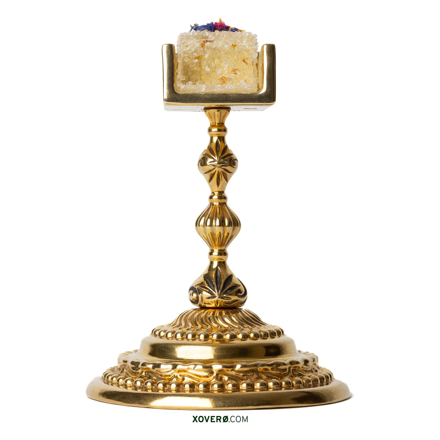 Dedicated weed gummy or pot edible holder for formal dining events crafted by artisans in unlacquered brass. 